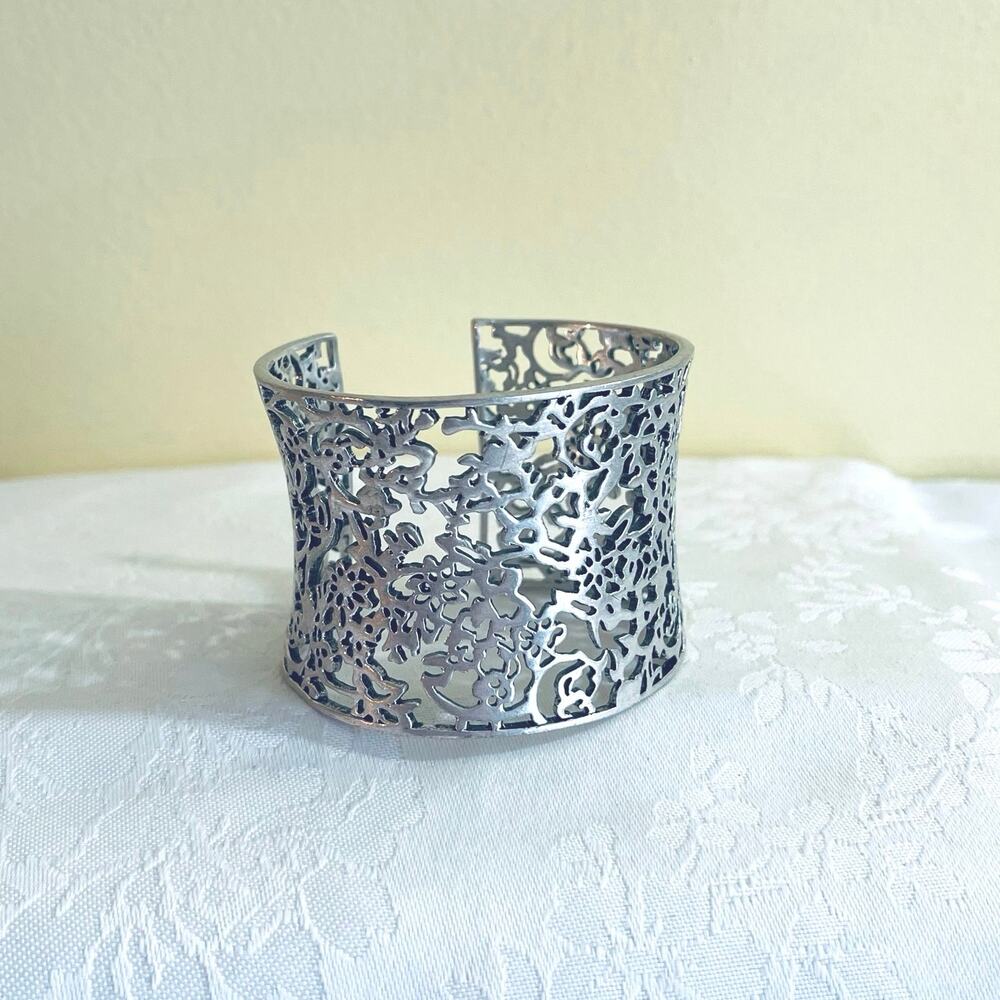 Lia Sophia Applique Filigree Wide Cuff Bracelet Openwork Statement Lace Cutout